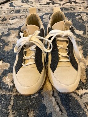 Brunello Cucinelli Beige and Black Suede Mesh Sneakers
